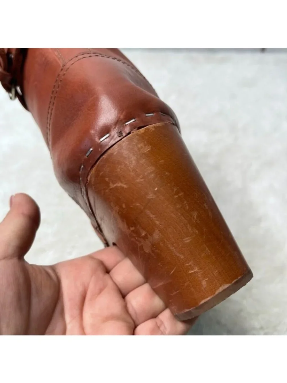 Swedish Hasbeens New Jodhpur Cognac Leather Clog Boots Wood Heel Size 39 / US 9 - Picture 9 of 14